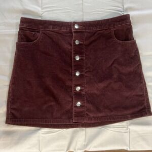 EXPRESS Women's Corduroy Skirt Burgundy Size 12 Button Up Fall Preppy Cute Layer